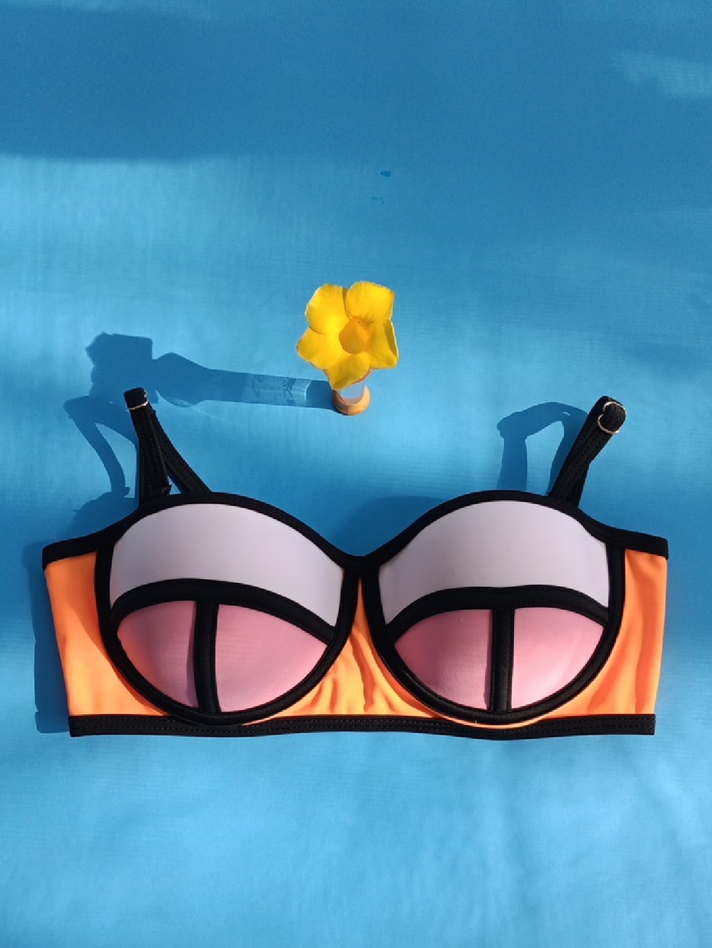 Colorblock Bikini Top - Neon Orange, Pink & White SizeM
